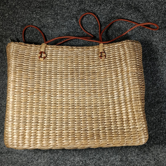 Vintage Straw Crossbody Bag Embroidered Palm Tree Monkey Tropical Purse - Picture 5 of 8